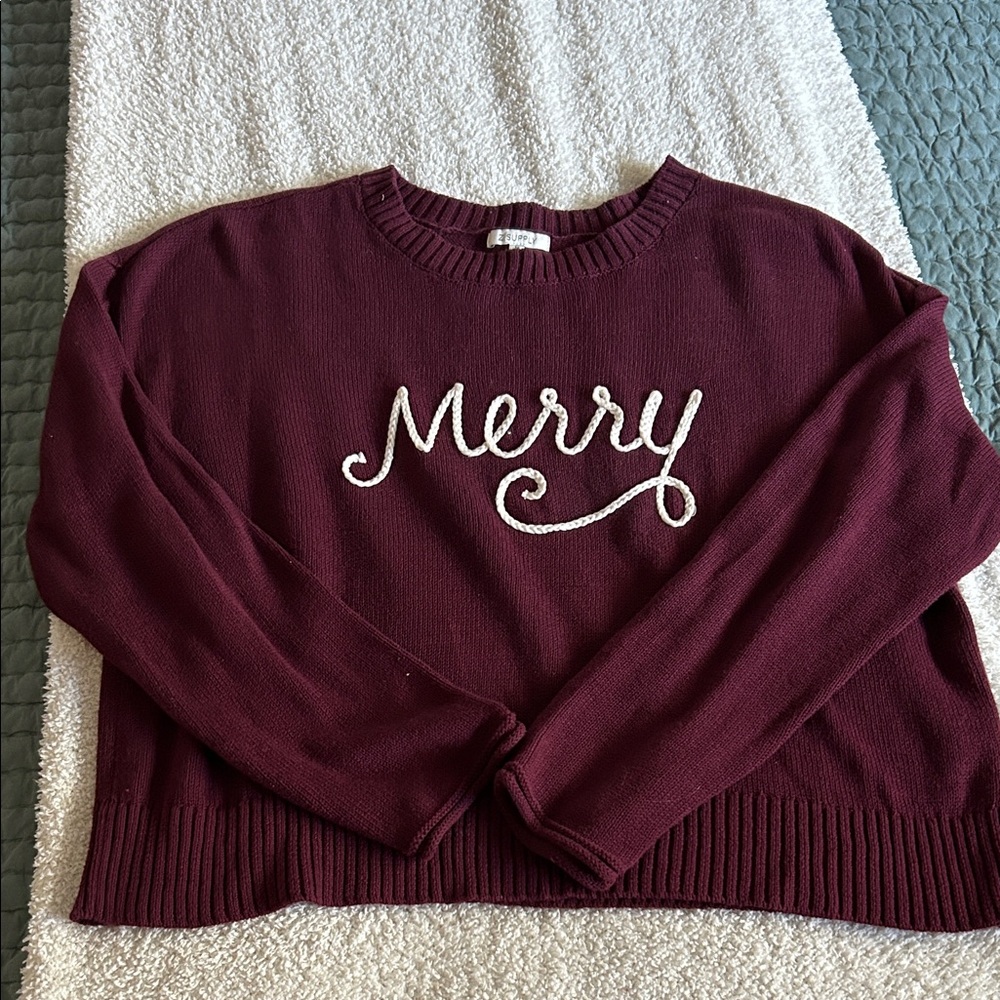 Z Supply Maroon 'Merry' Crewneck Sweater